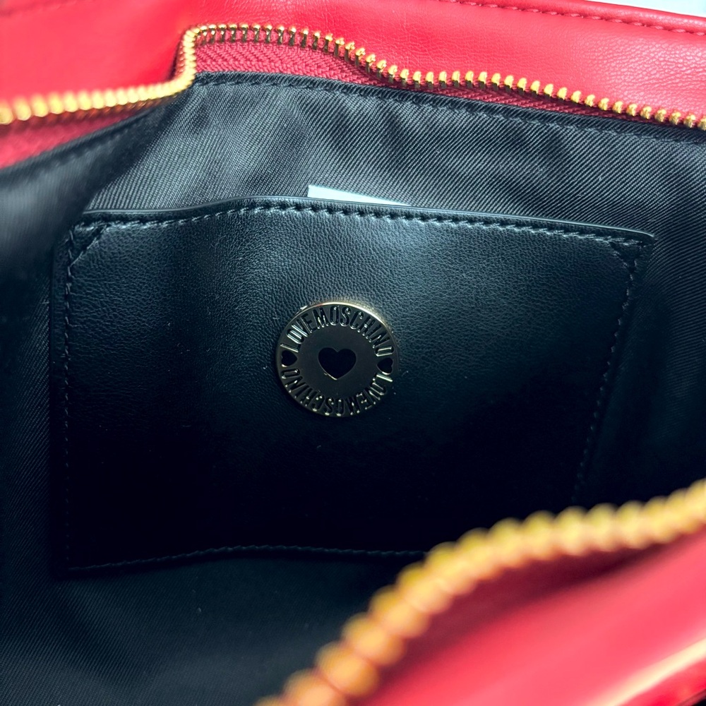 LOVE MOSCHINO Red with Gold Heart Zippered Vegan Leather Handbag/Crossbody--NWT - Picture 10 of 16